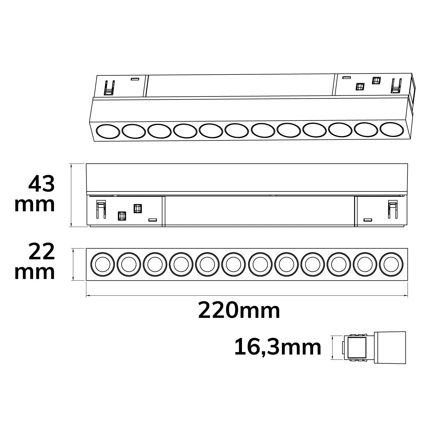 Track48 Leuchte 32cm, 18W, 36°, UGR<19, 48V DC, 3000K, CRI90, Line+, DALI dimmbar