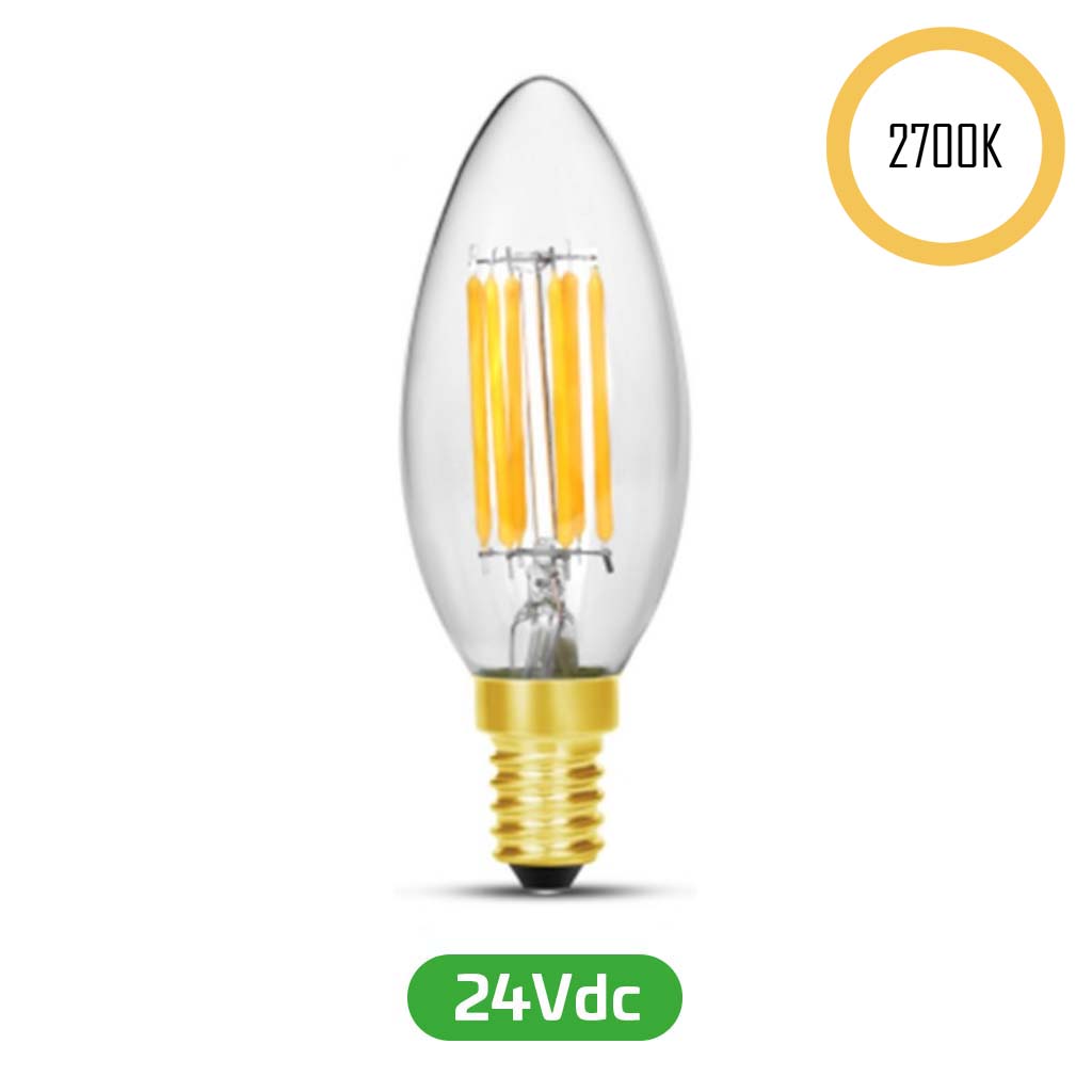 LED-Filament Kerze, 24V, 5W, 2700K, E14 (Adapter E27)