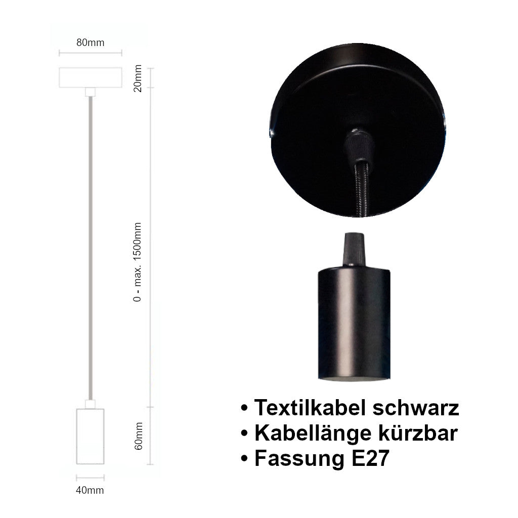 Schnurpendel mit Textilkabel, E27 Sockel