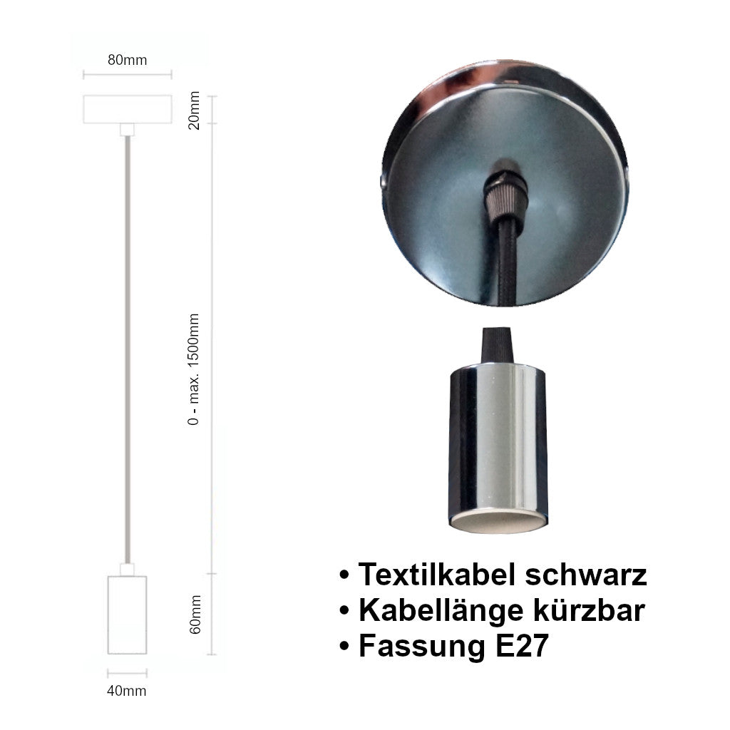 Schnurpendel mit Textilkabel, E27 Sockel