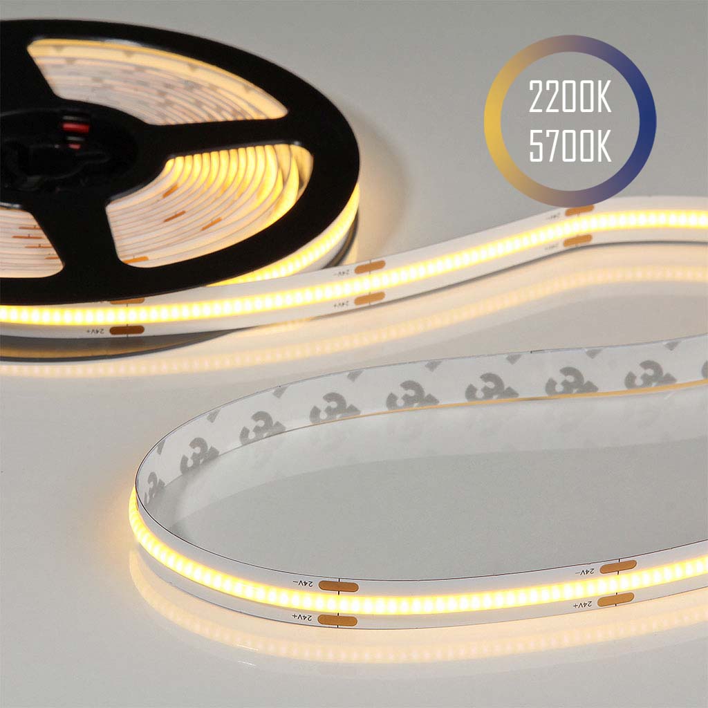 Flex COB CCT LED-Streifen 24V, 14W, 2200K/5700K, CRI90, 604LED, IP20, 10mm