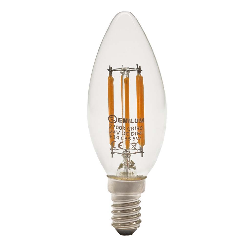 LED-Filament Kerze, 24V, 5W, 2700K, E14 (Adapter E27)
