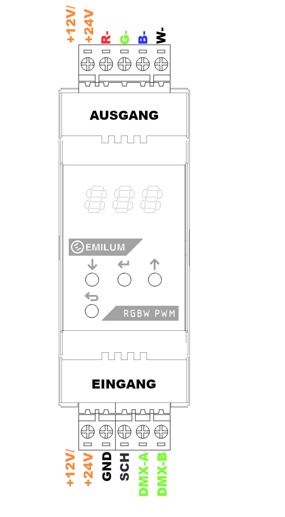 LED-PWM-Dimmer, 4-Kanal, DMX/RDM, 12-24V, 300W (150W @12V)