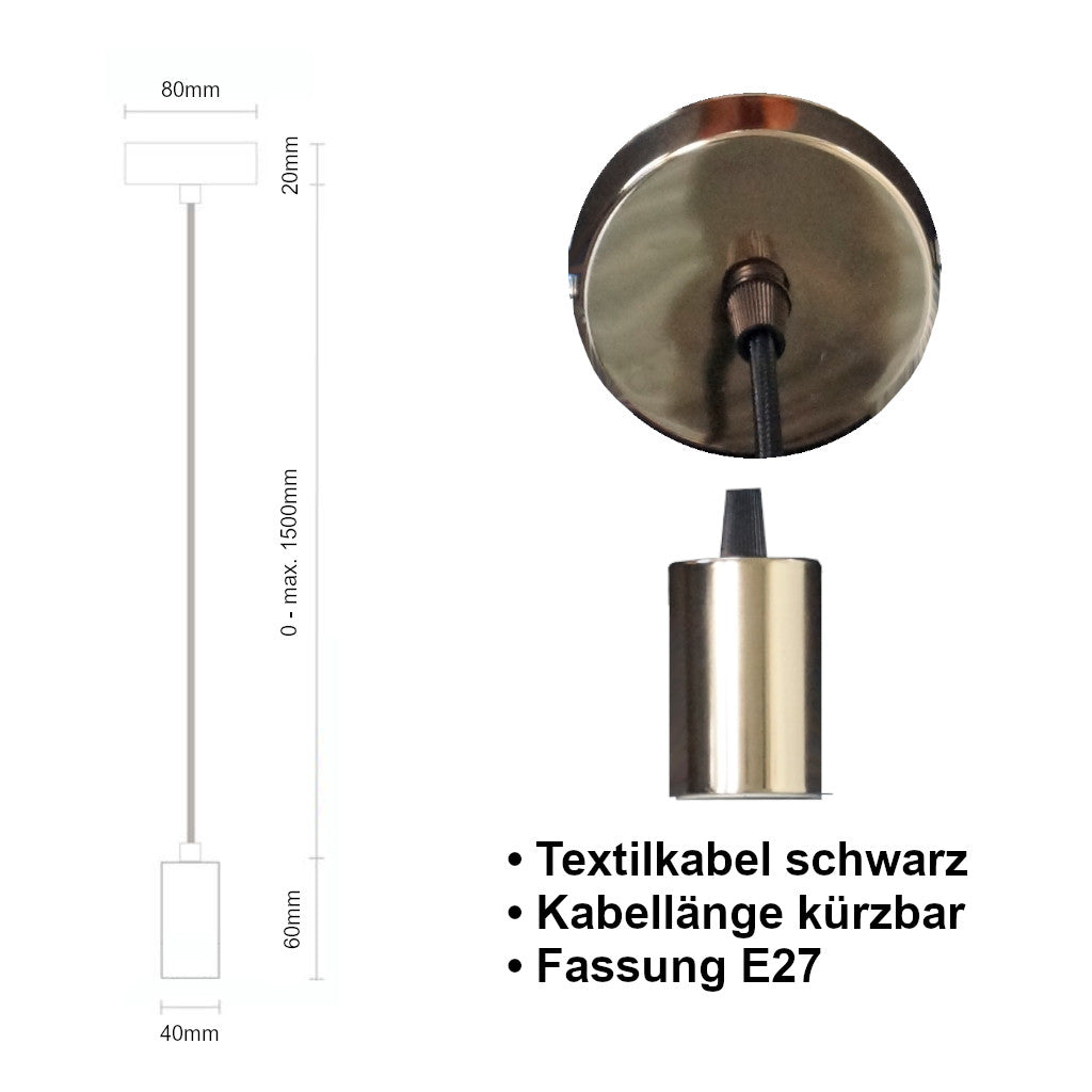 Schnurpendel mit Textilkabel, E27 Sockel