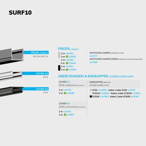 LED Aufbauprofil SURF10 Aluminium schwarz RAL 9005, 200cm