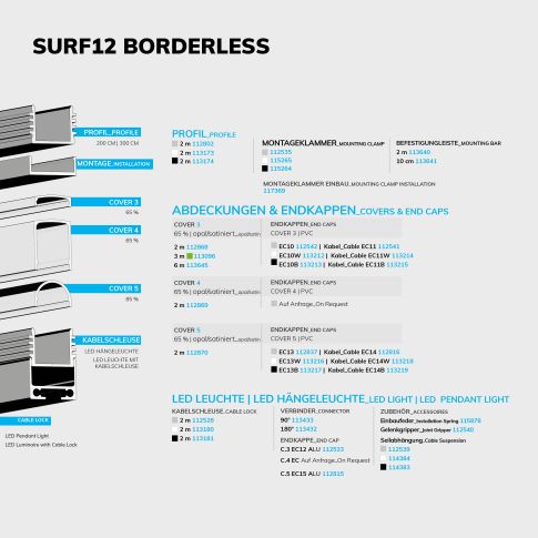 LED Aufbauprofil SURF12 BORDERLESS Aluminium eloxiert, 200cm